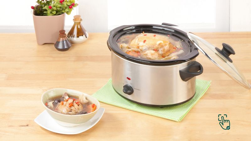 Slow cooker on kitchen counter, Crock-Pot 6-Quart, Instant Pot Aura Pro, Hamilton Beach 8-Quart @ pickoutright.com